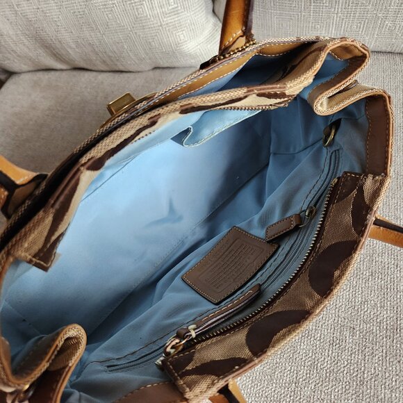 COACH Madeline top handle shoulder satchel khaki signature C and camel leather - Picture 12 of 15